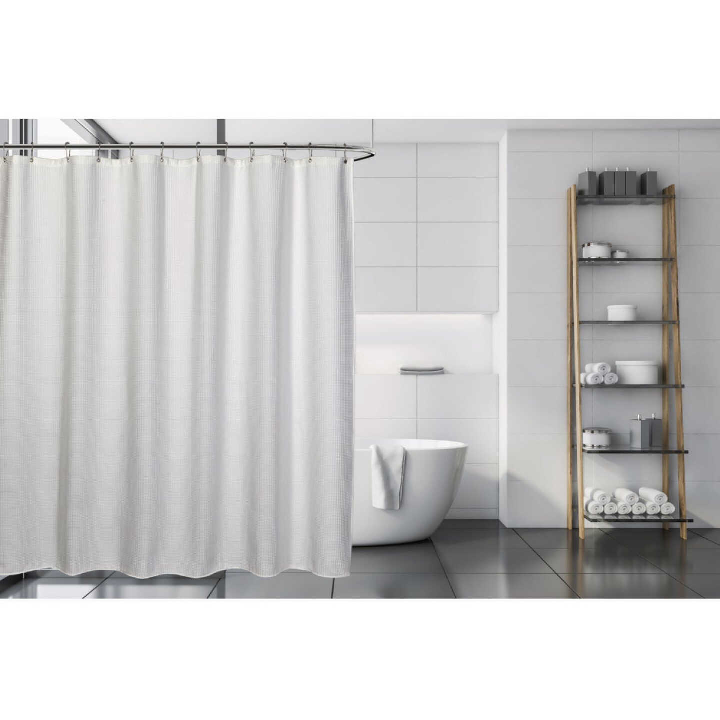 Moda At Home White Poly/Cotton Quaker Waffle Shower Curtain Image 2