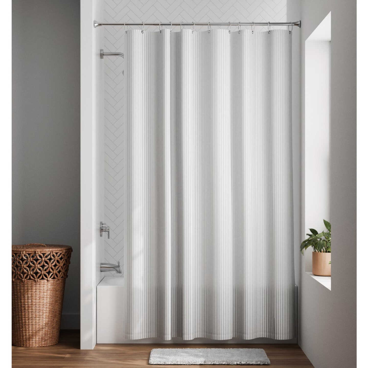 Zenna Home 70 In. x 72 In. Striped White Polyester Shower Curtain Liner Image 2