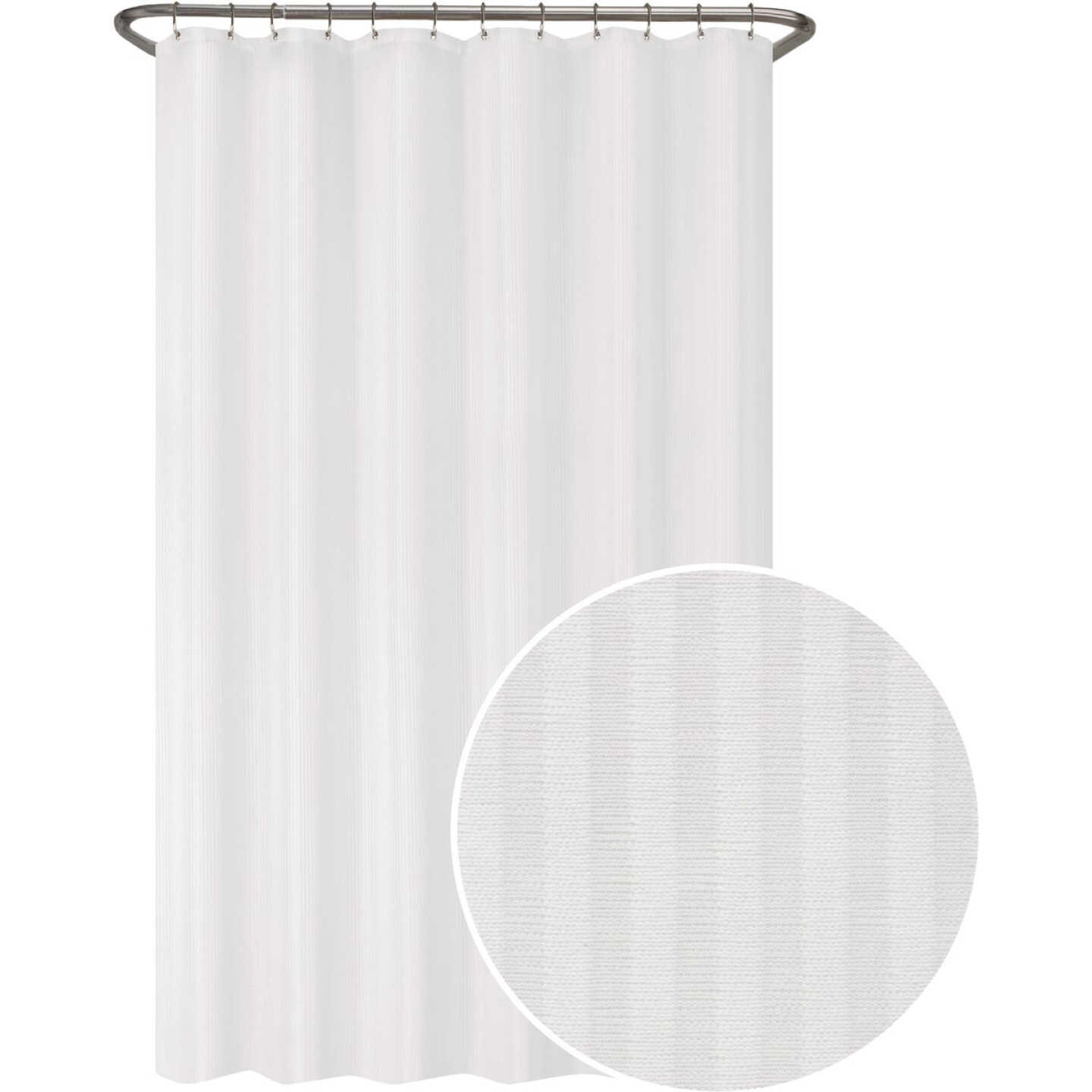 Zenna Home 70 In. x 72 In. Striped White Polyester Shower Curtain Liner Image 1