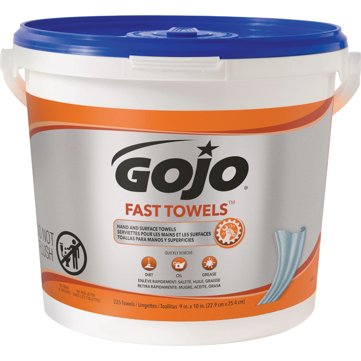 GOJO FAST TOWELS, Fresh Citrus Scent, 225 Count Large Multi-Purpose Single Textured Wet Towel Bucket