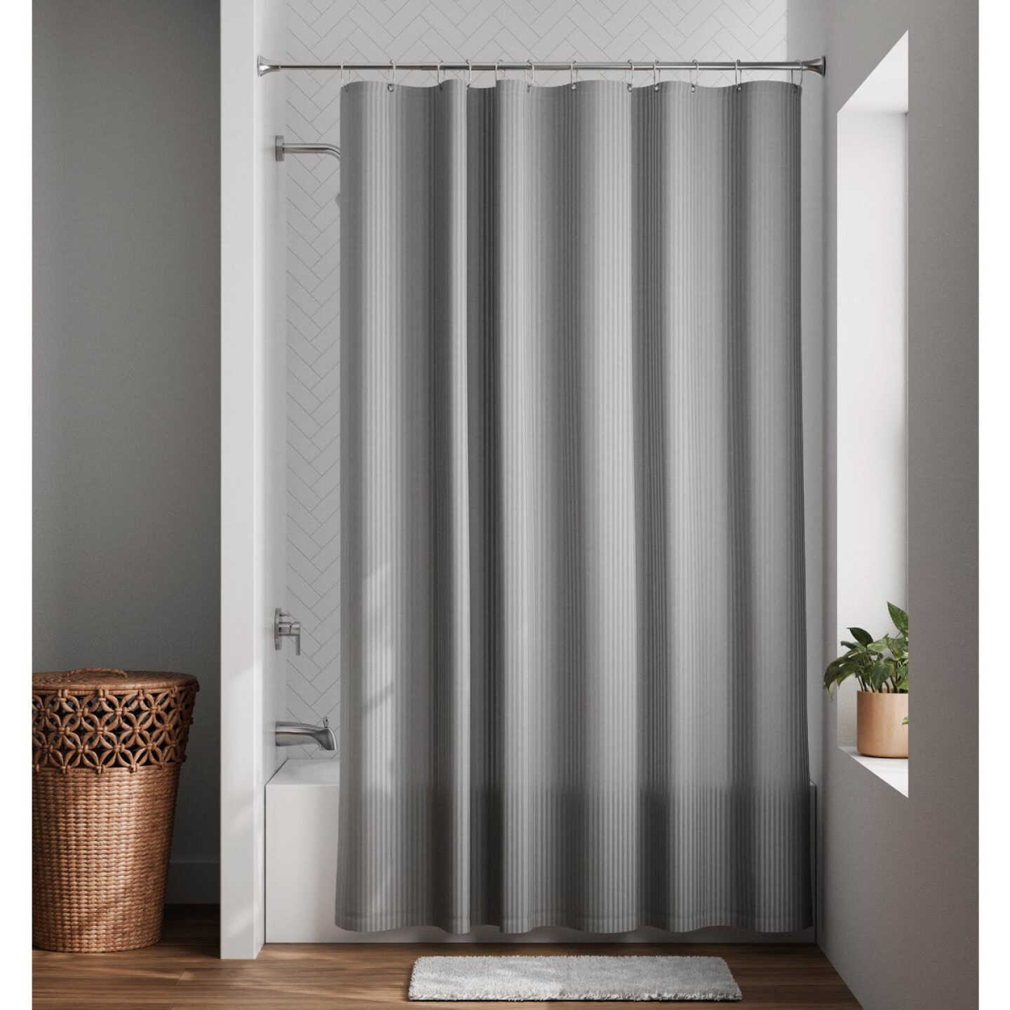 Zenna Home 70 In. x 72 In. Striped Gray Polyester Shower Curtain Liner Image 2