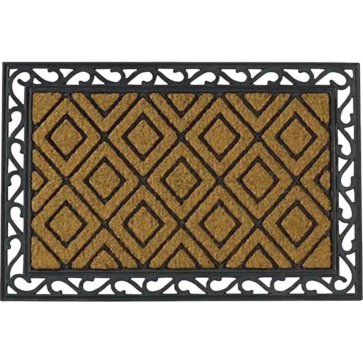 FanMats 24 In. x 36 In. Diamond Pattern Rubber Coir Door Mat