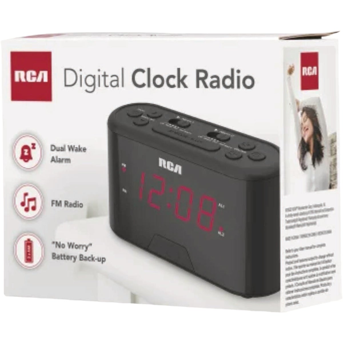 RCA Black Clock Radio, Dual Wake Image 2