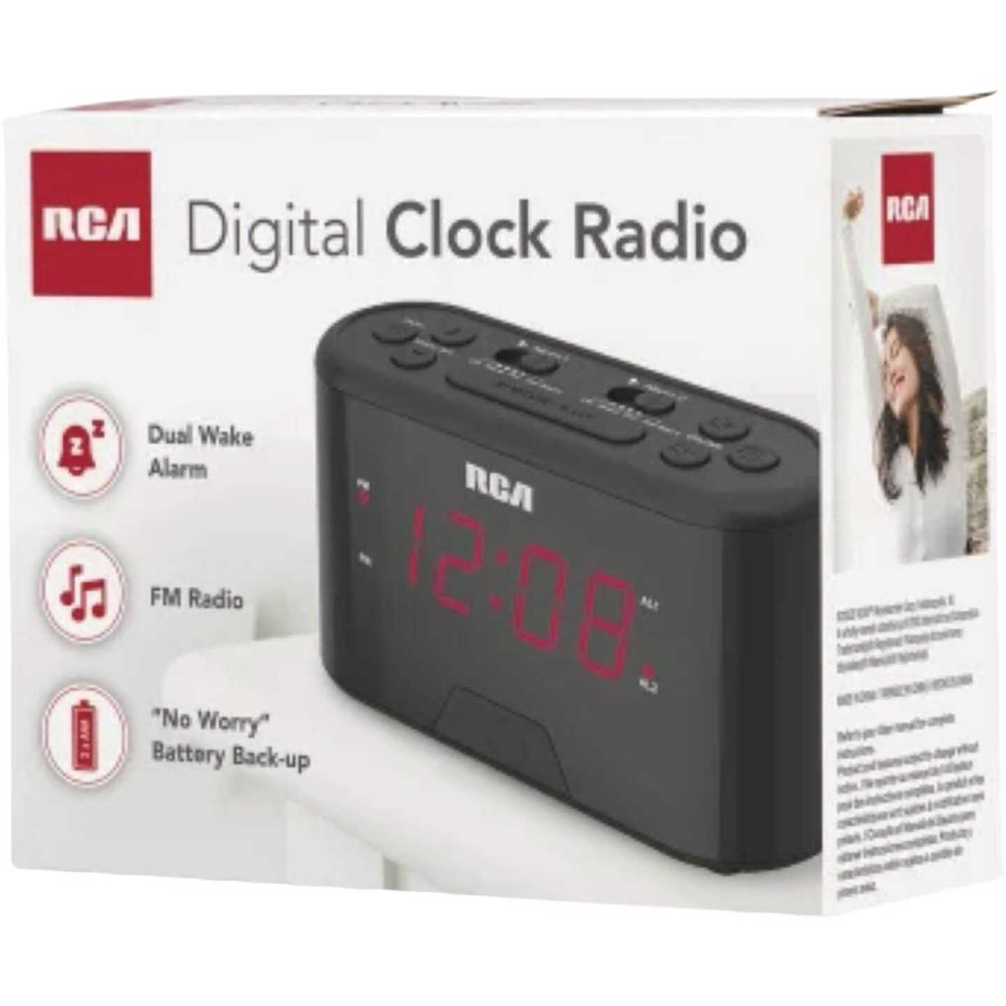 RCA Black Clock Radio, Dual Wake Image 2