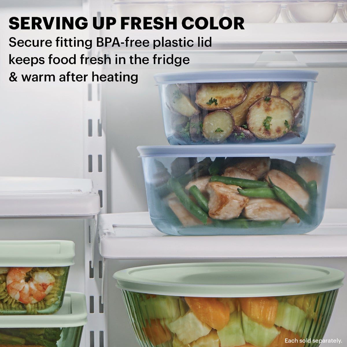 Pyrex Simply Store Tinted Round Storage Set with Blue Plastic Lids (6-Piece) Image 4