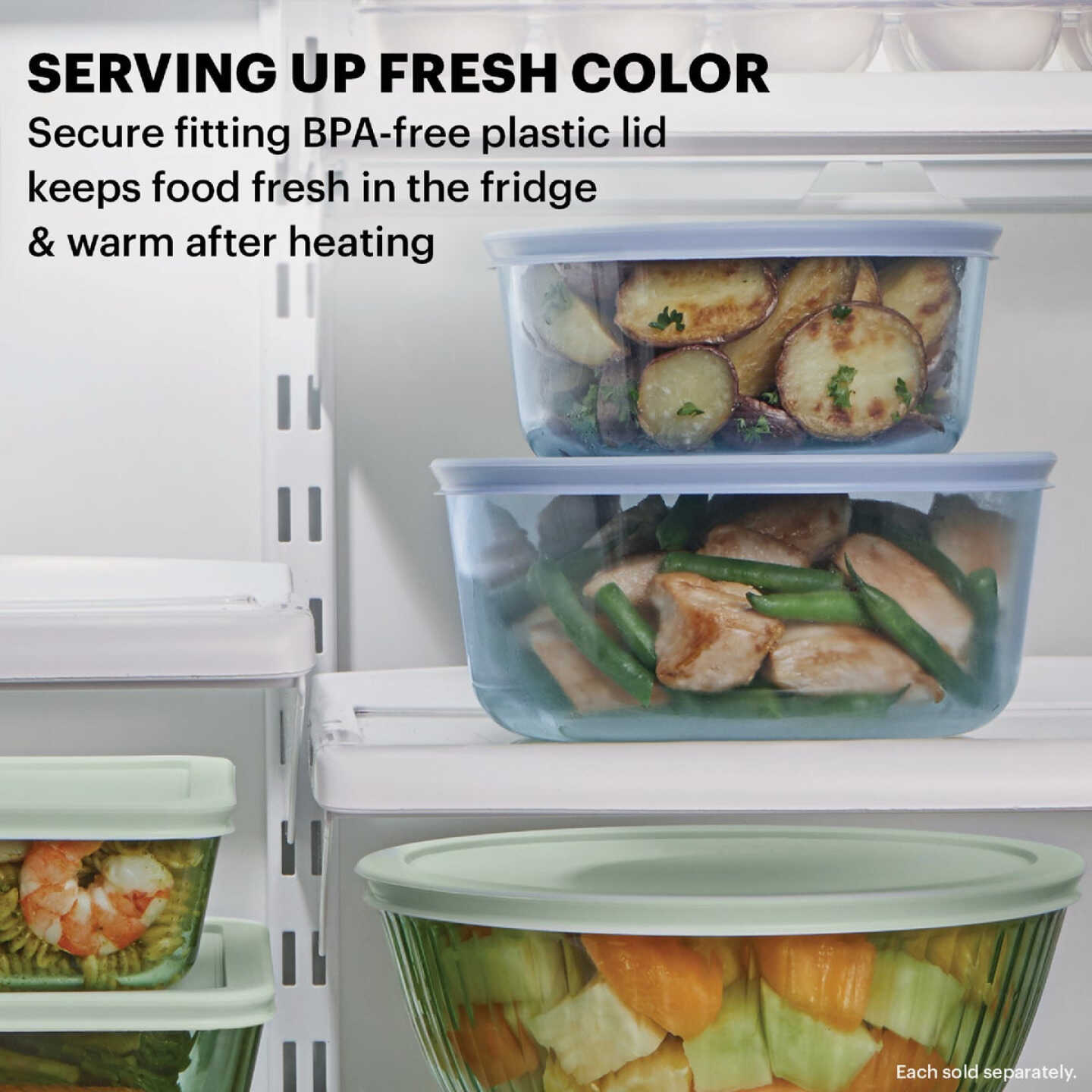 Pyrex Simply Store Tinted Round Storage Set with Blue Plastic Lids (6-Piece) Image 4