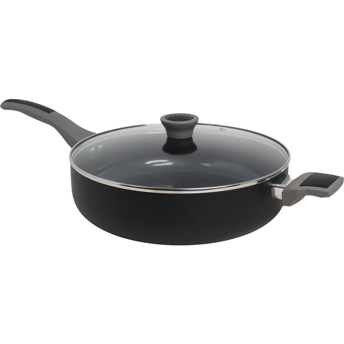 Mirro Get A Grip 2.0 5 Qt. Soft-Grip Aluminum Ceramic Coated Nonstick Jumbo Cooker with Lid, Black