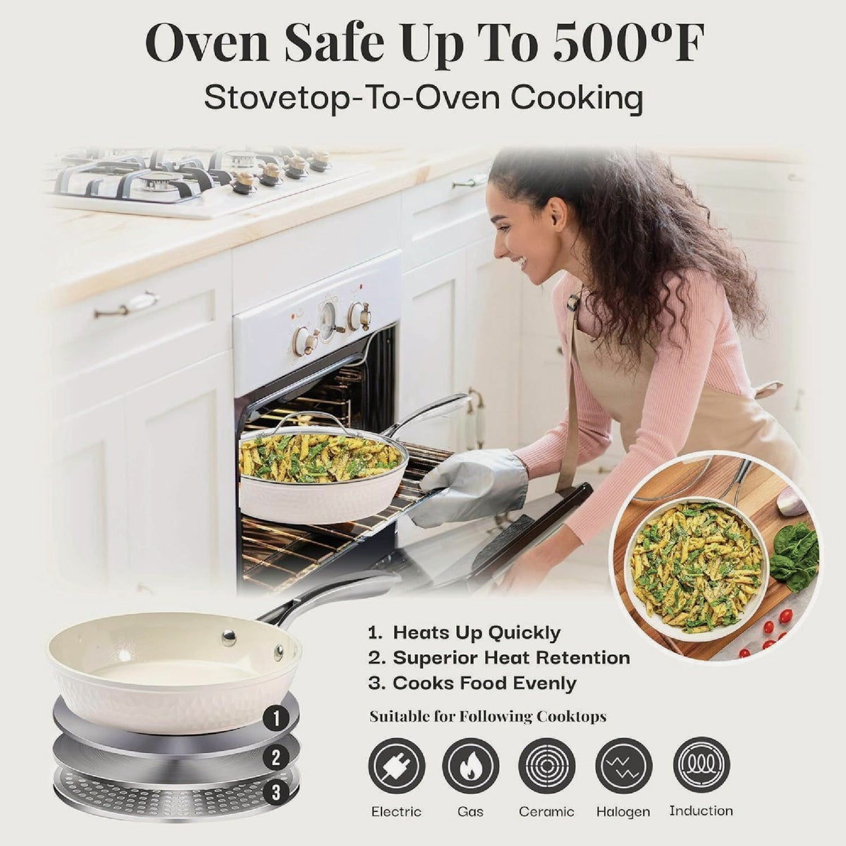 Gotham Steel 10 In. Hammered Cream Collection Fry Pan With Lid Image 5