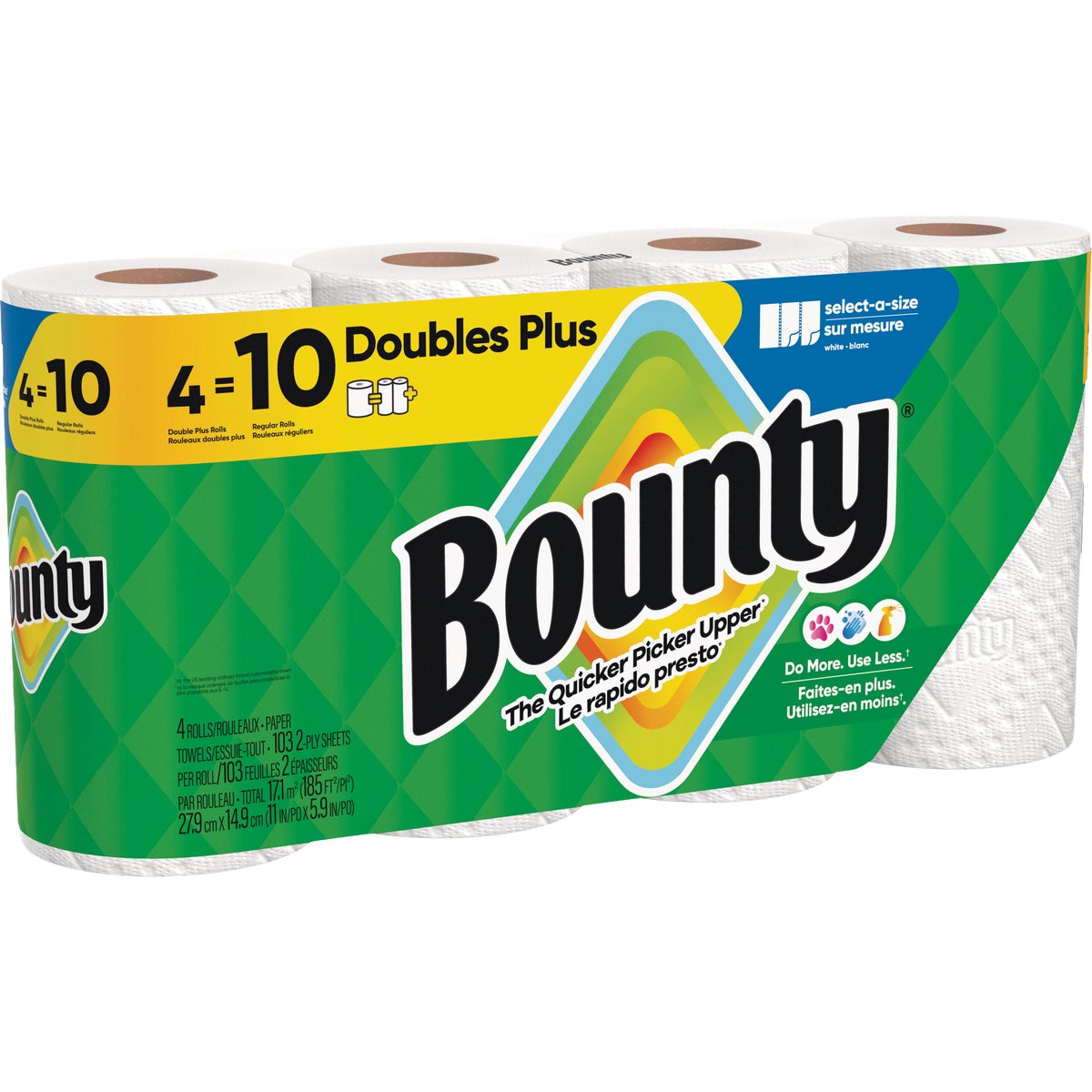 Bounty Paper Towels Select-A-Size White, 4 Double Plus Rolls, 103 Sheets Per Roll Image 5
