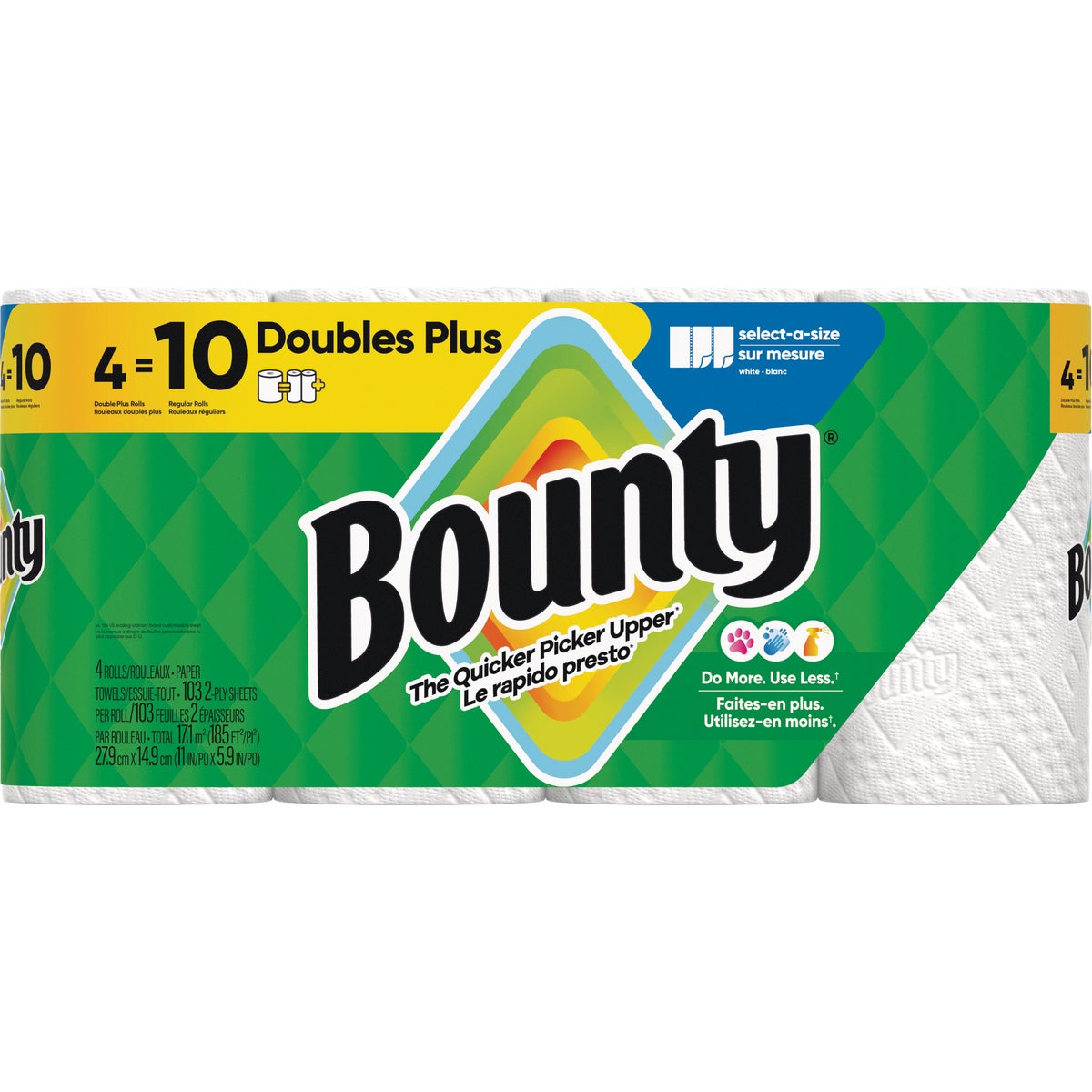 Bounty Paper Towels Select-A-Size White, 4 Double Plus Rolls, 103 Sheets Per Roll