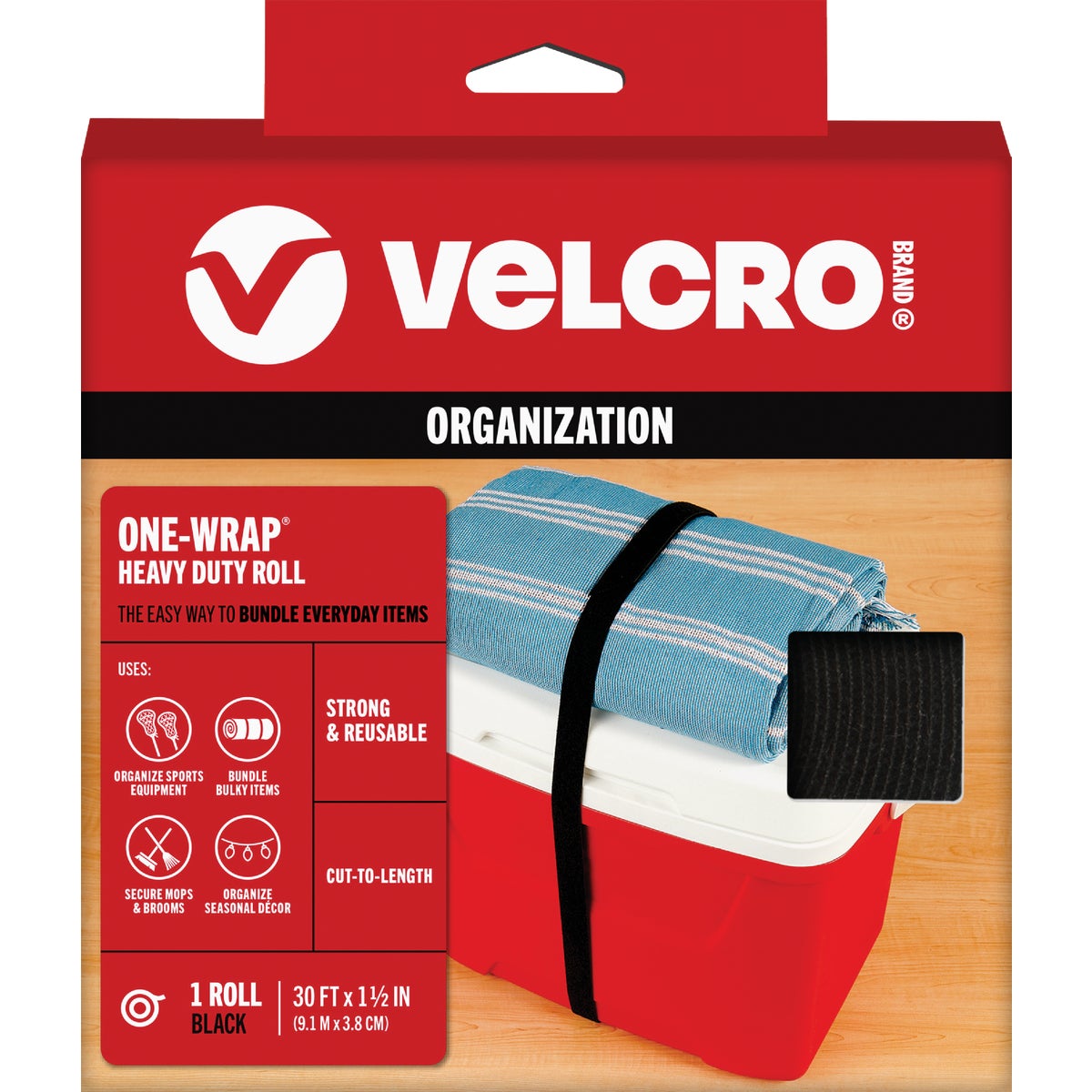 VELCRO Brand One-Wrap 1-1/2 In. x 30 Ft. Black Multi-Use Hook & Loop Roll