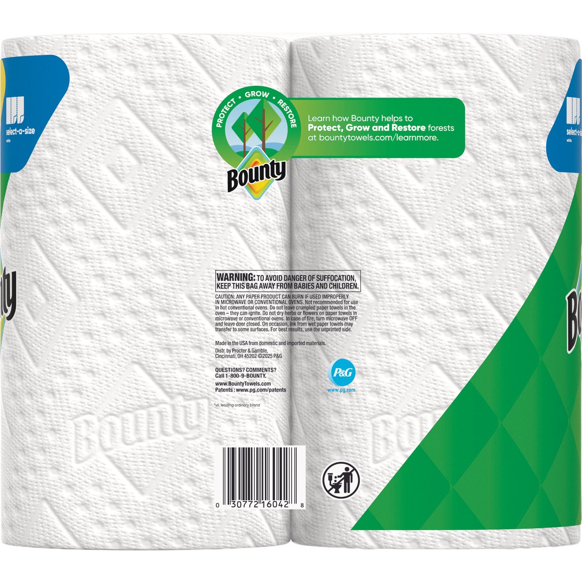Bounty Paper Towels Select-A-Size White, 2 Triple Rolls, 123 Sheets Per Roll Image 5