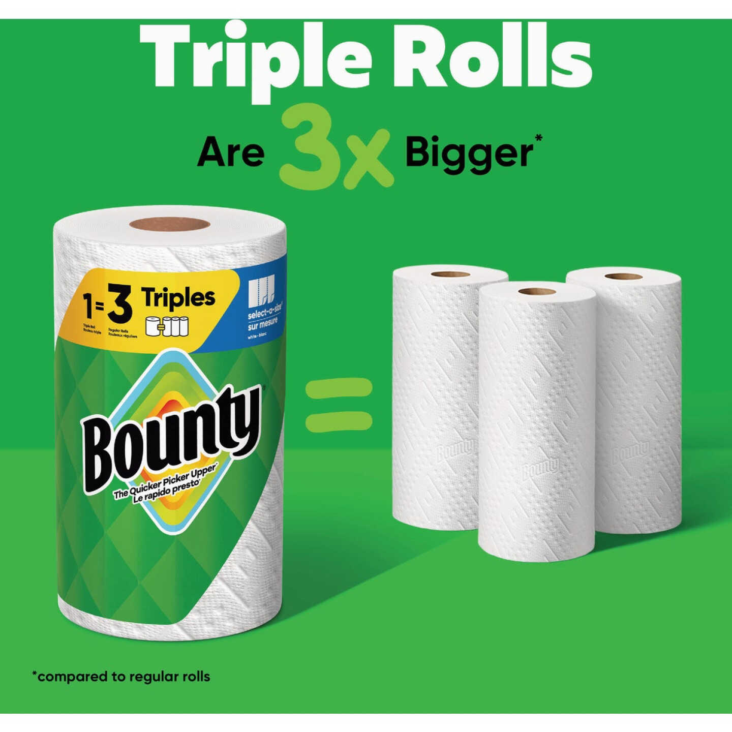 Bounty Paper Towels Select-A-Size White, 2 Triple Rolls, 123 Sheets Per Roll Image 3