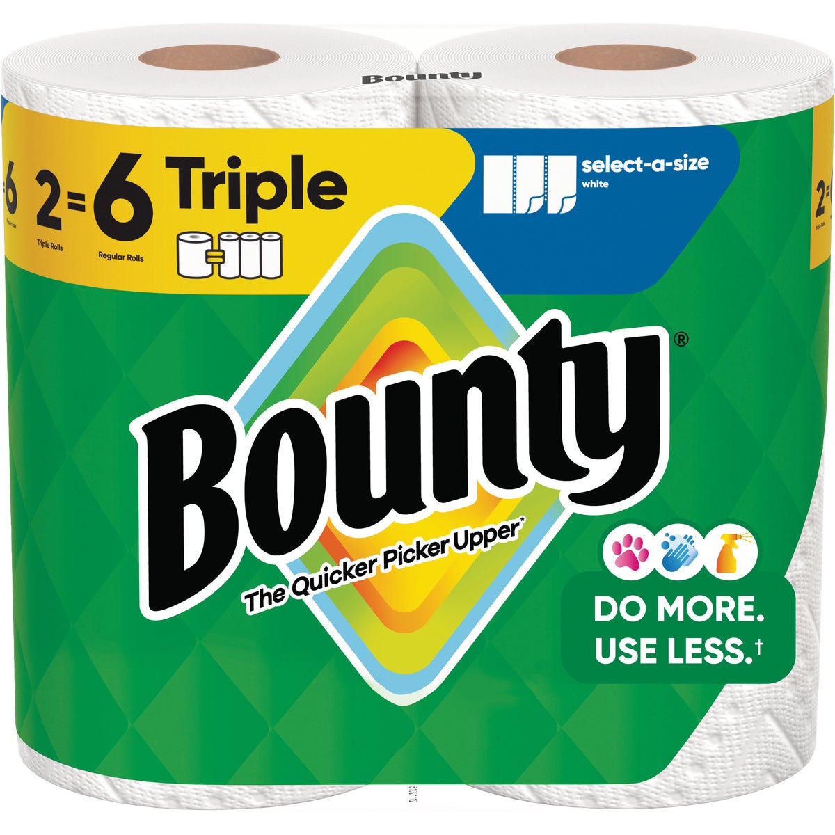 Bounty Paper Towels Select-A-Size White, 2 Triple Rolls, 123 Sheets Per Roll