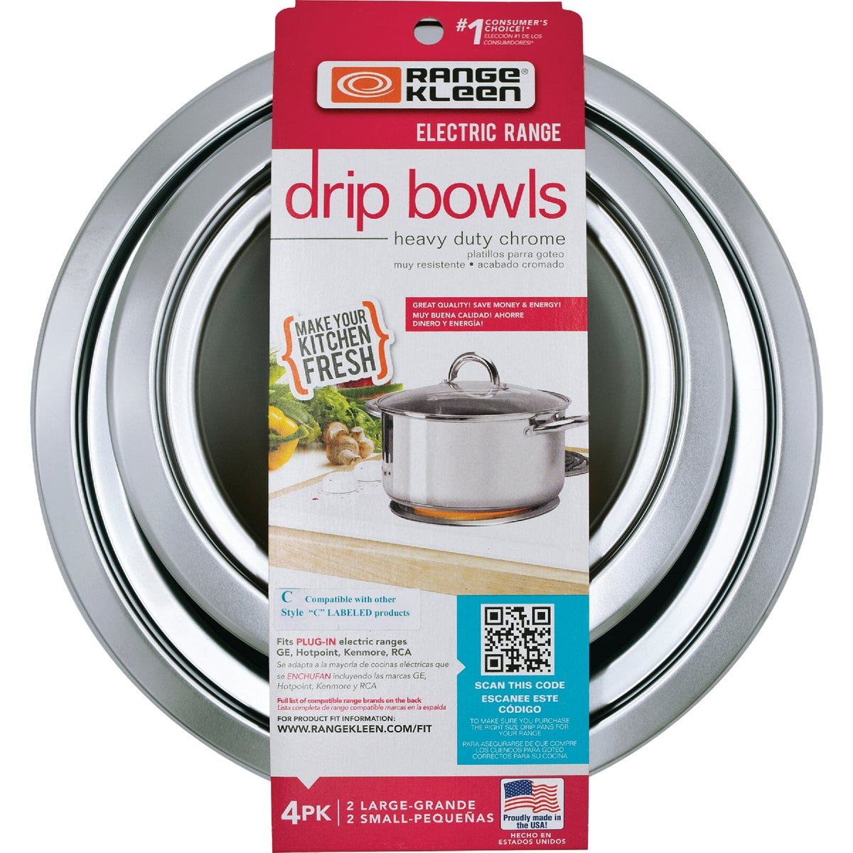 Range Kleen Electric 2 Small 6 In. & 2 Large 8 In. Style C Round Chrome Drip Pan Image 2