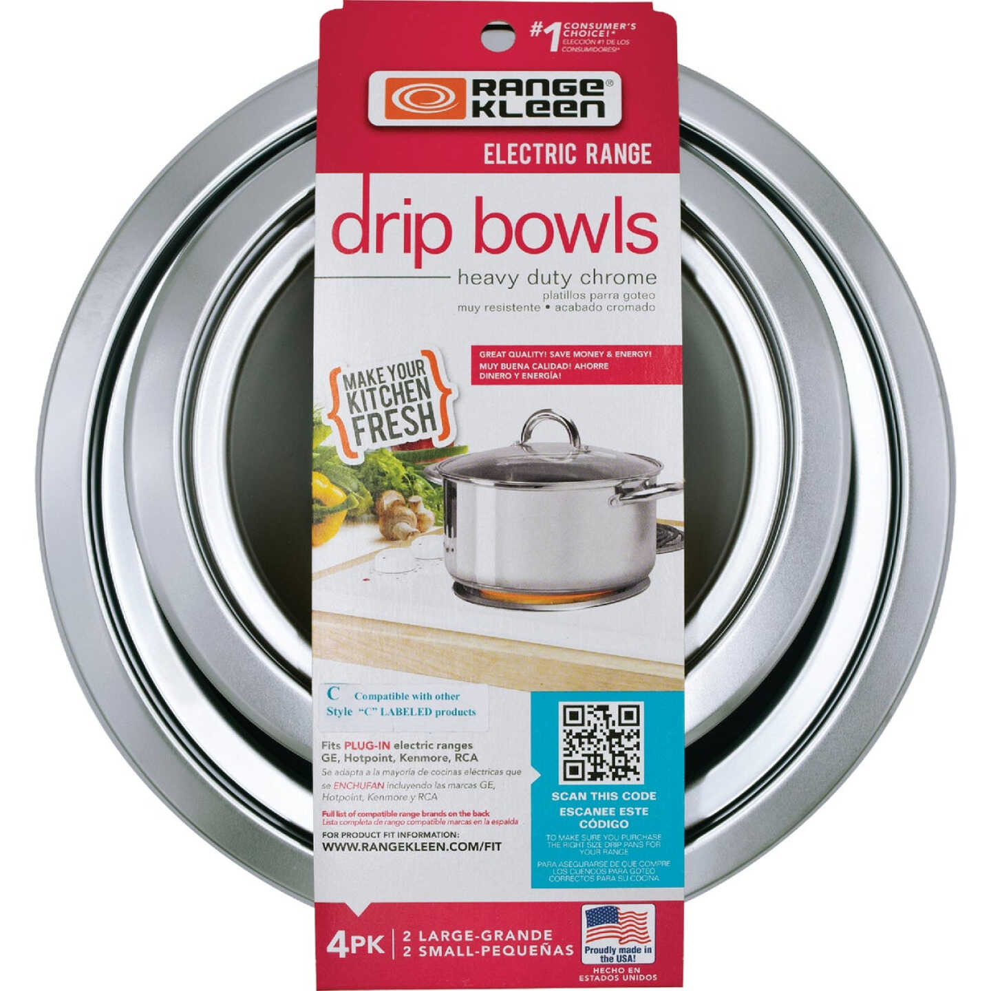 Range Kleen Electric 2 Small 6 In. & 2 Large 8 In. Style C Round Chrome Drip Pan Image 2