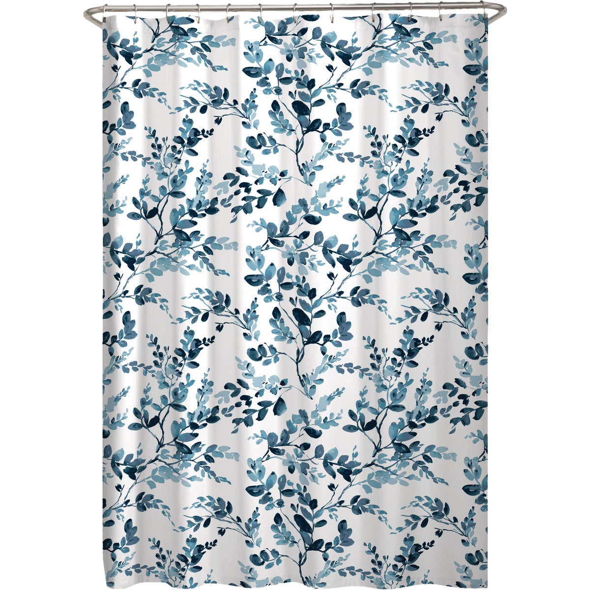 Zenna Home 70 In. x 72 In. Watercolor Botanical Blue Decorative Fabric Shower Curtain