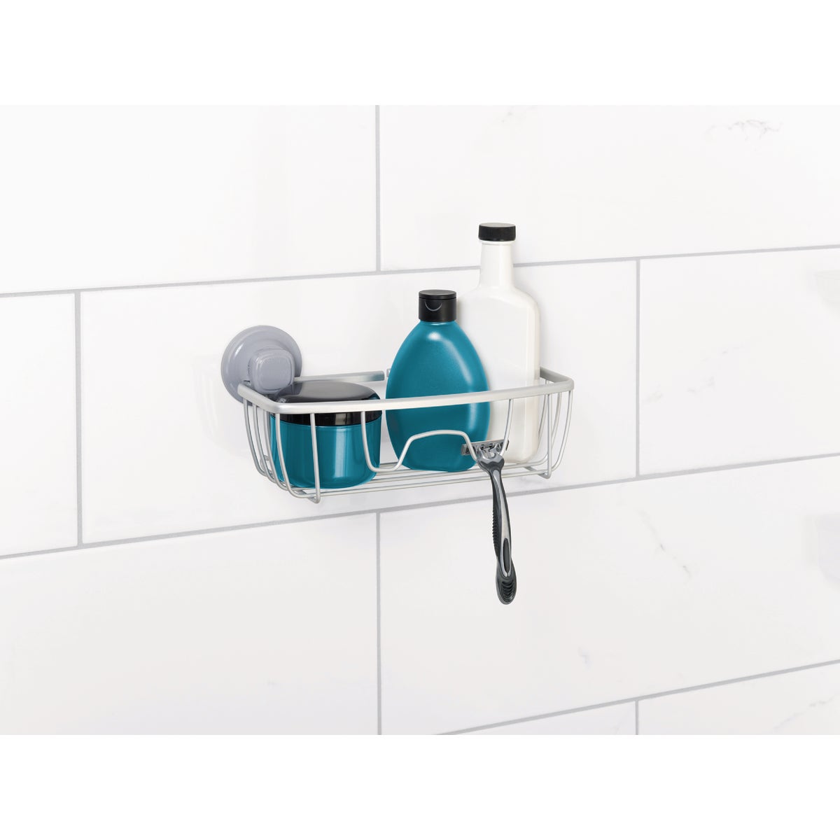 Zenna Home Rustproof Satin Chrome Power Grip Pro Adhesive/Suction Storage Basket Image 2
