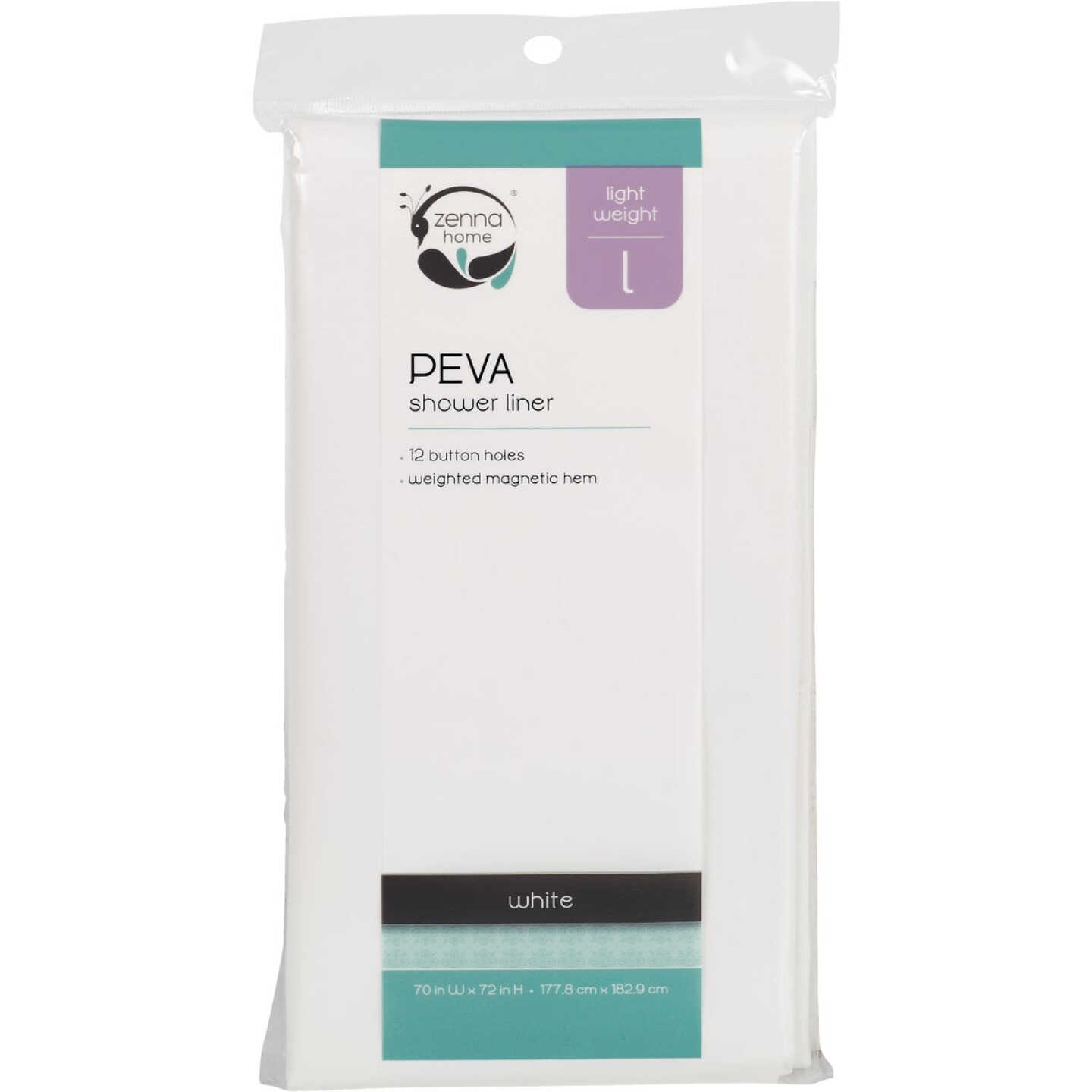 Zenith Zenna Home 70 In. x 72 In. White Lightweight PEVA Shower Curtain Liner Image 1