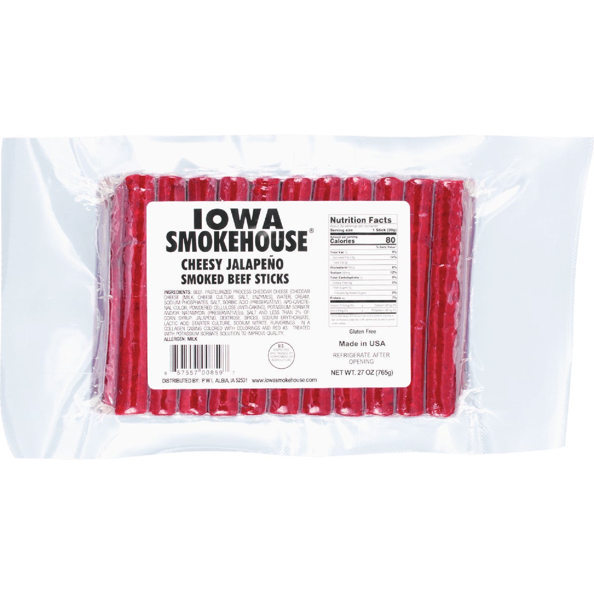 Iowa Smokehouse 27 Oz. Cheesy Jalapeno Smoked Beef Sticks
