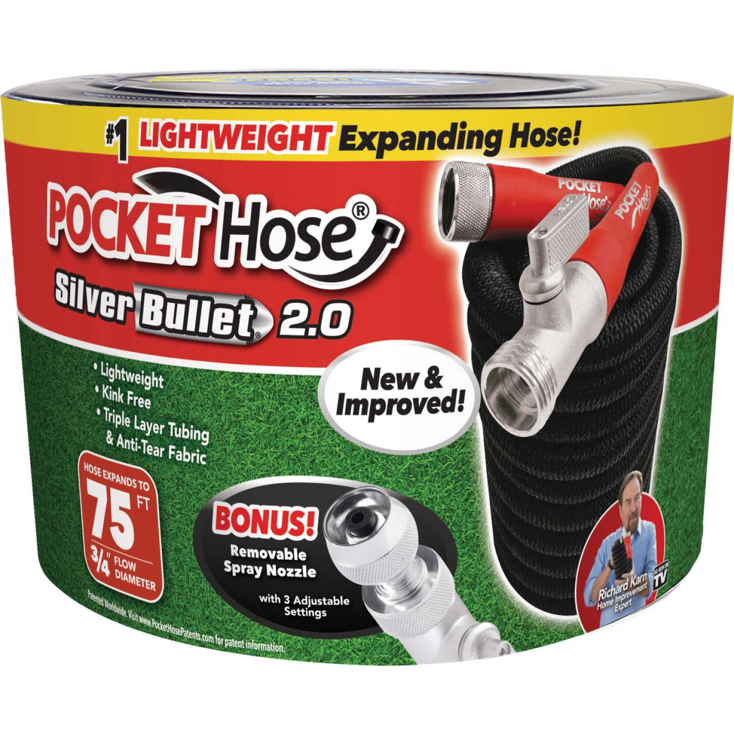 Pocket Hose Silver Bullet 2.0 3/4 In. x 75 Ft. No-Kink Hose & Nozzle Image 1