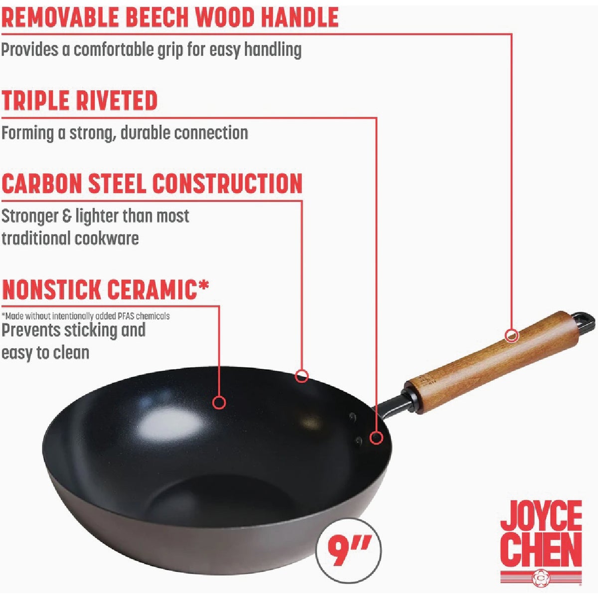 Joyce Chen Classic Series 9-1/2 In. Carbon Steel Ceramic Coated Nonstick Stir Fry Pan Image 2