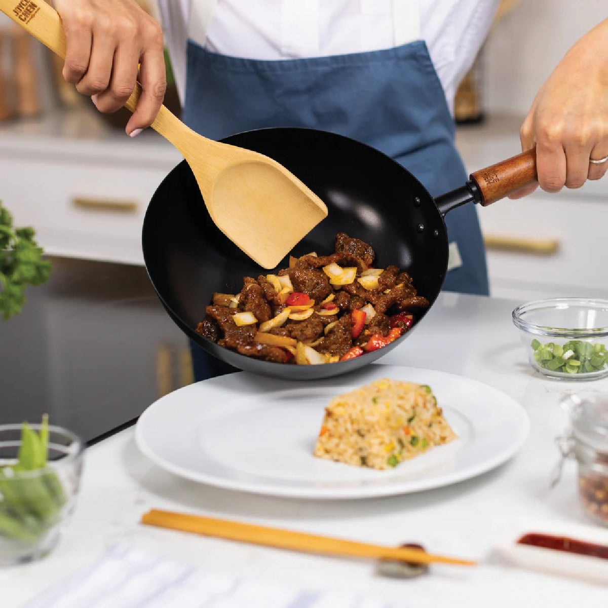 Joyce Chen Classic Series 9-1/2 In. Carbon Steel Ceramic Coated Nonstick Stir Fry Pan Image 5