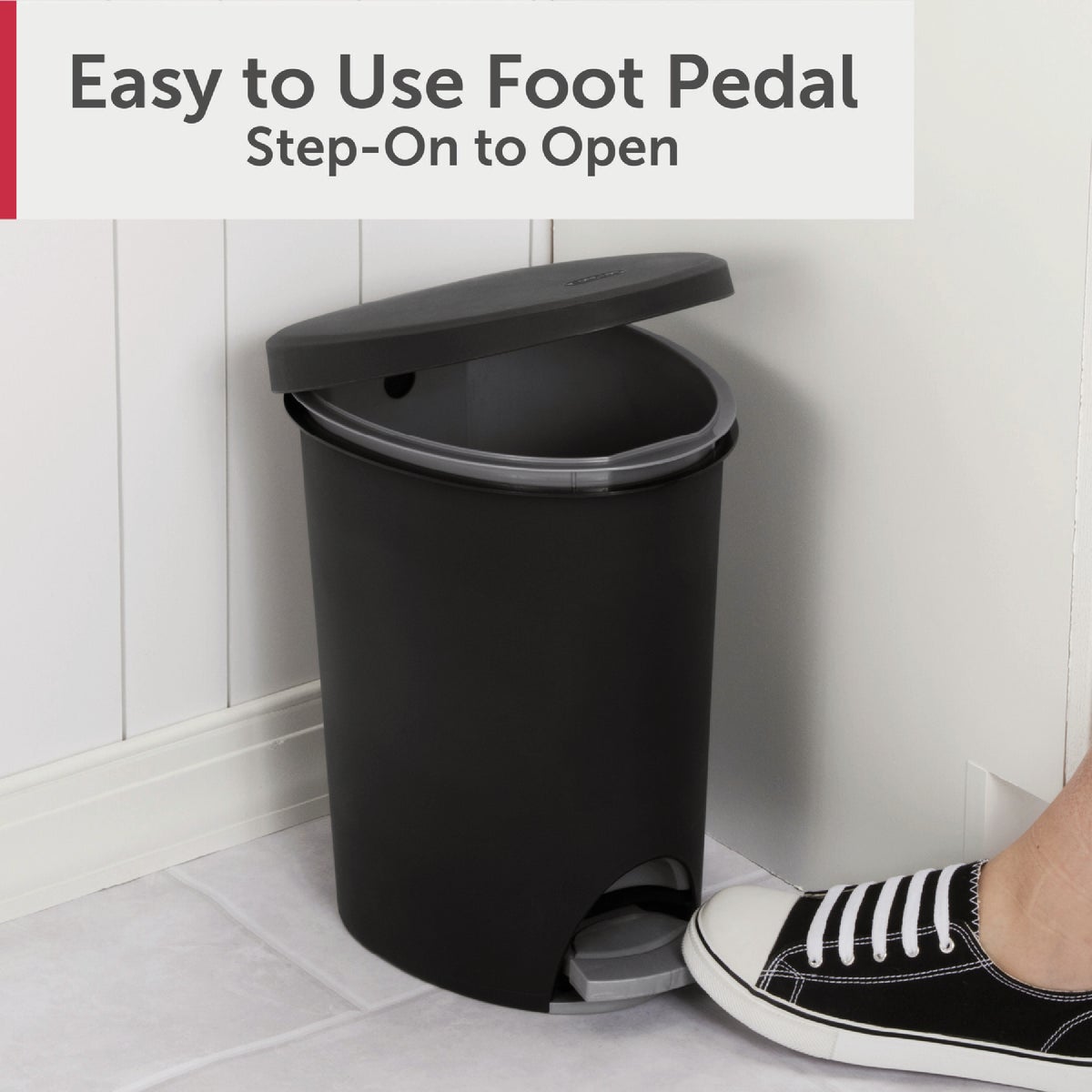 Sterilite 2.6 Gal. Black Ultra Step-On Wastebasket Image 3