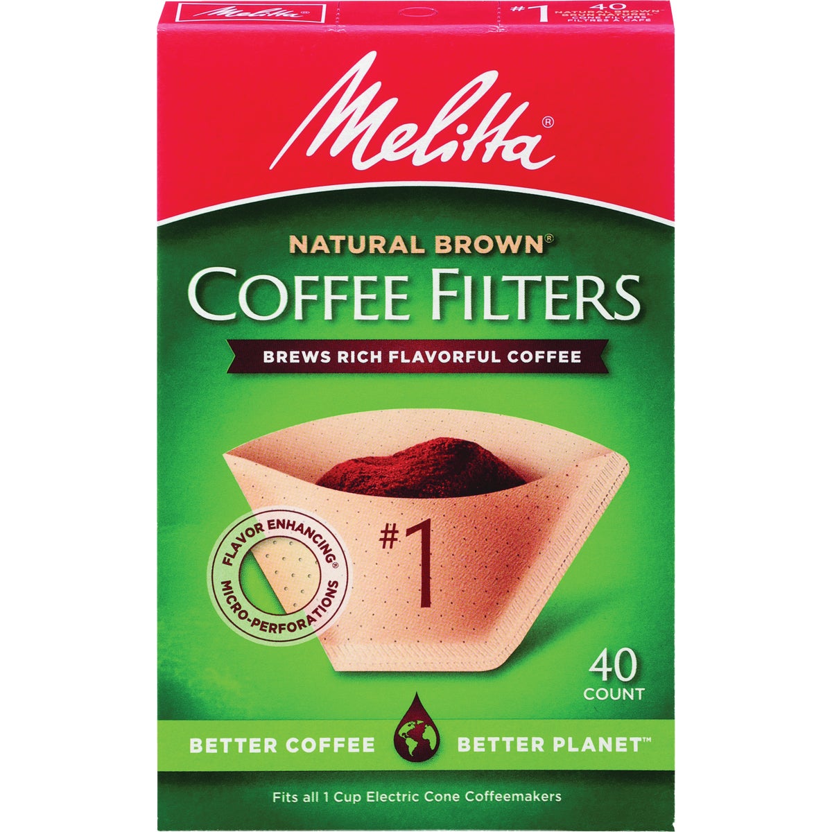 Melitta #1 Cone Natural Brown Coffee Filter (40-Pack)
