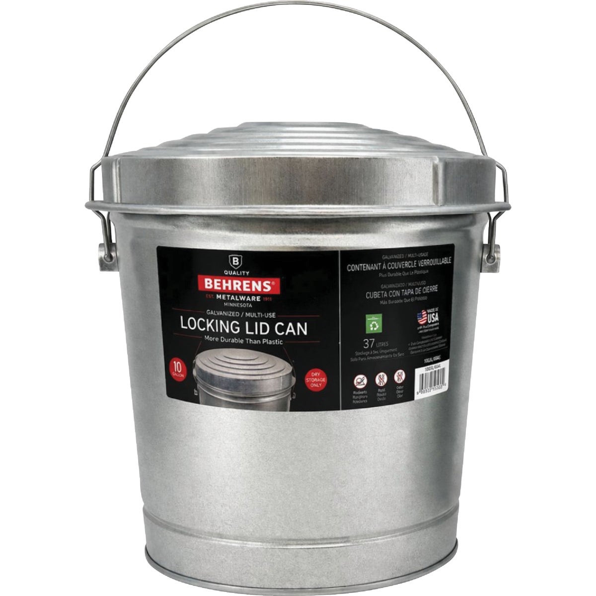 Behrens 10 Gal.  Galvanized Locking Lid Trash Can with Lid