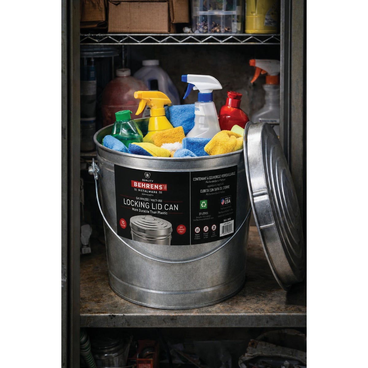 Behrens 10 Gal.  Galvanized Locking Lid Trash Can with Lid Image 4