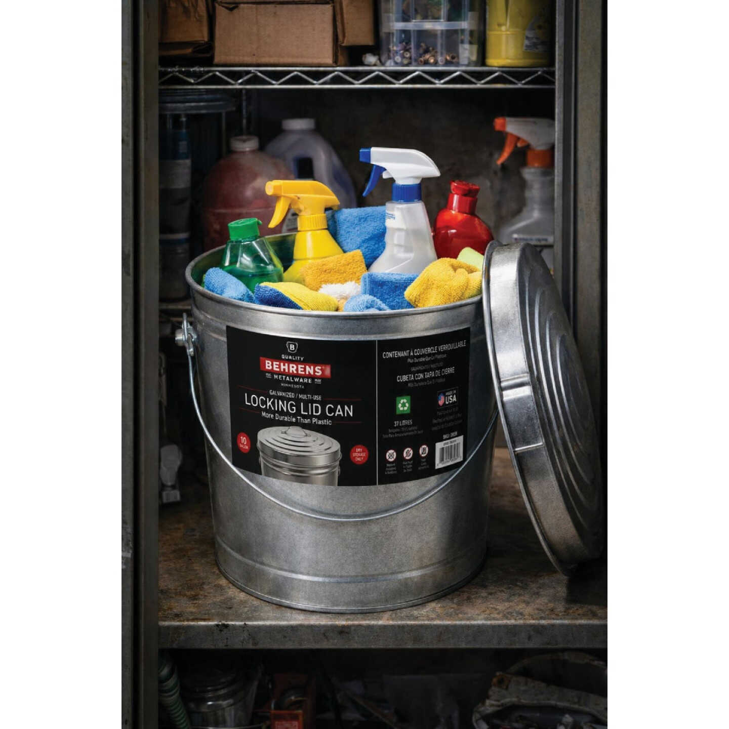 Behrens 10 Gal. Galvanized Locking Lid Trash Can with Lid Image 4