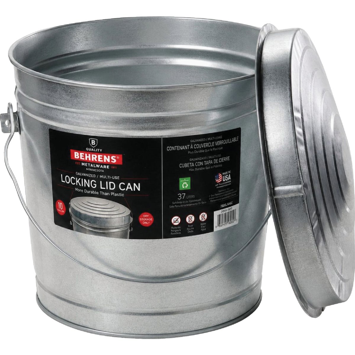 Behrens 10 Gal.  Galvanized Locking Lid Trash Can with Lid Image 7