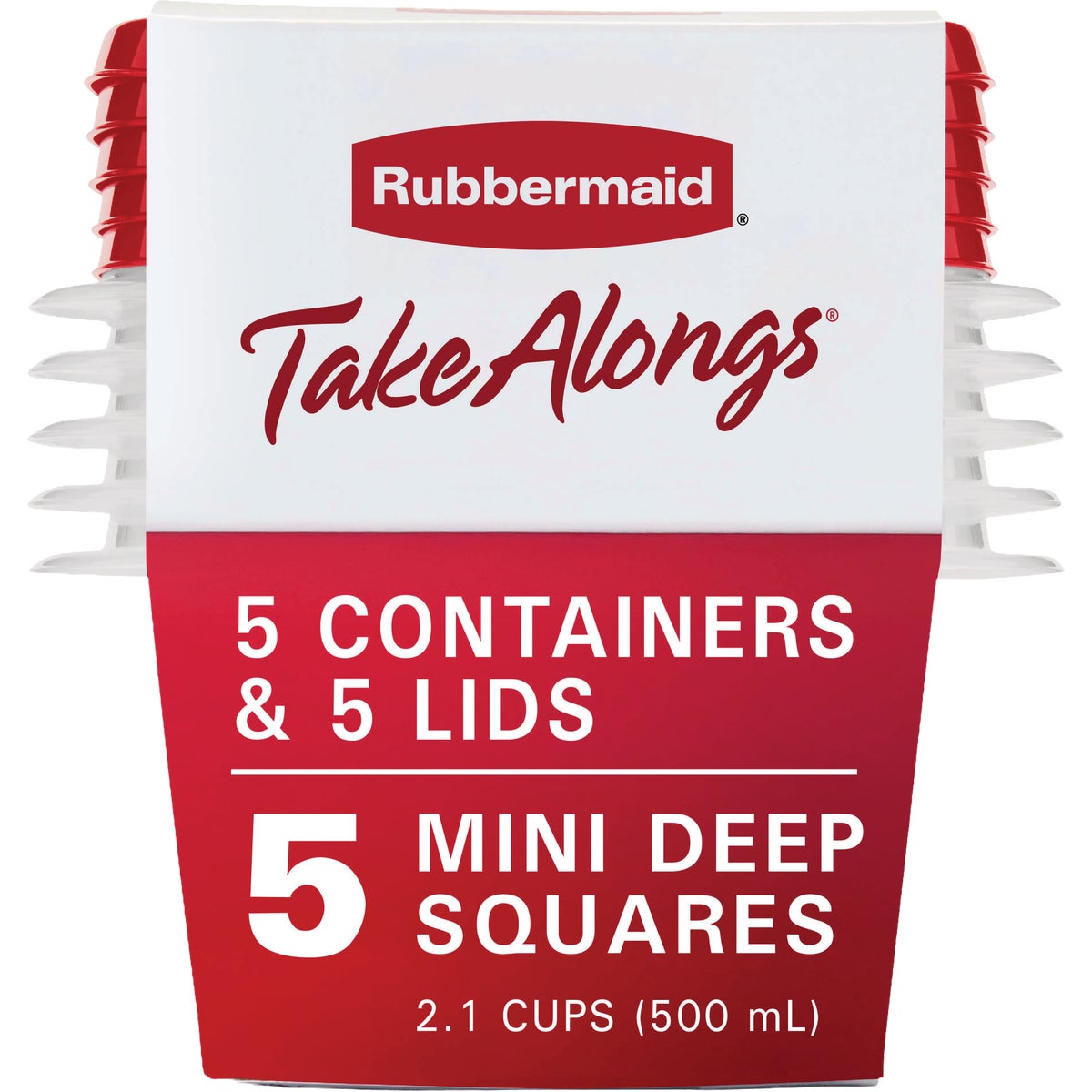 Rubbermaid TakeAlongs Red Food Storage Containers, 2.1 Cup (5-Pack) Image 2