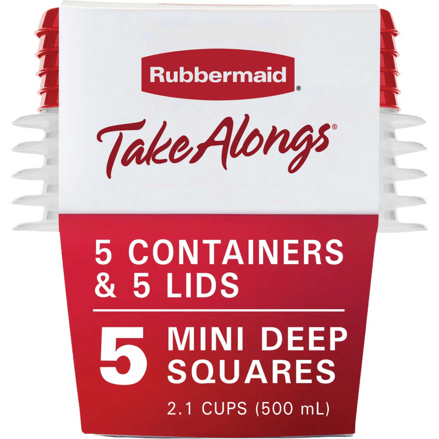 Rubbermaid TakeAlongs Red Food Storage Containers, 2.1 Cup (5-Pack) Image 2