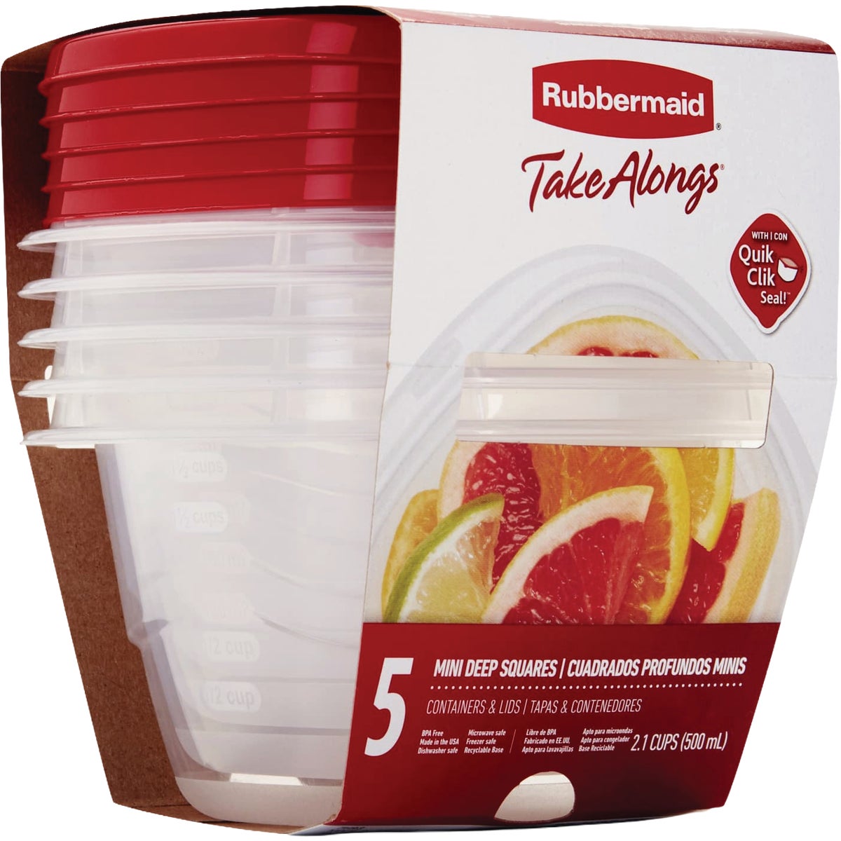 Rubbermaid TakeAlongs Red Food Storage Containers, 2.1 Cup (5-Pack)