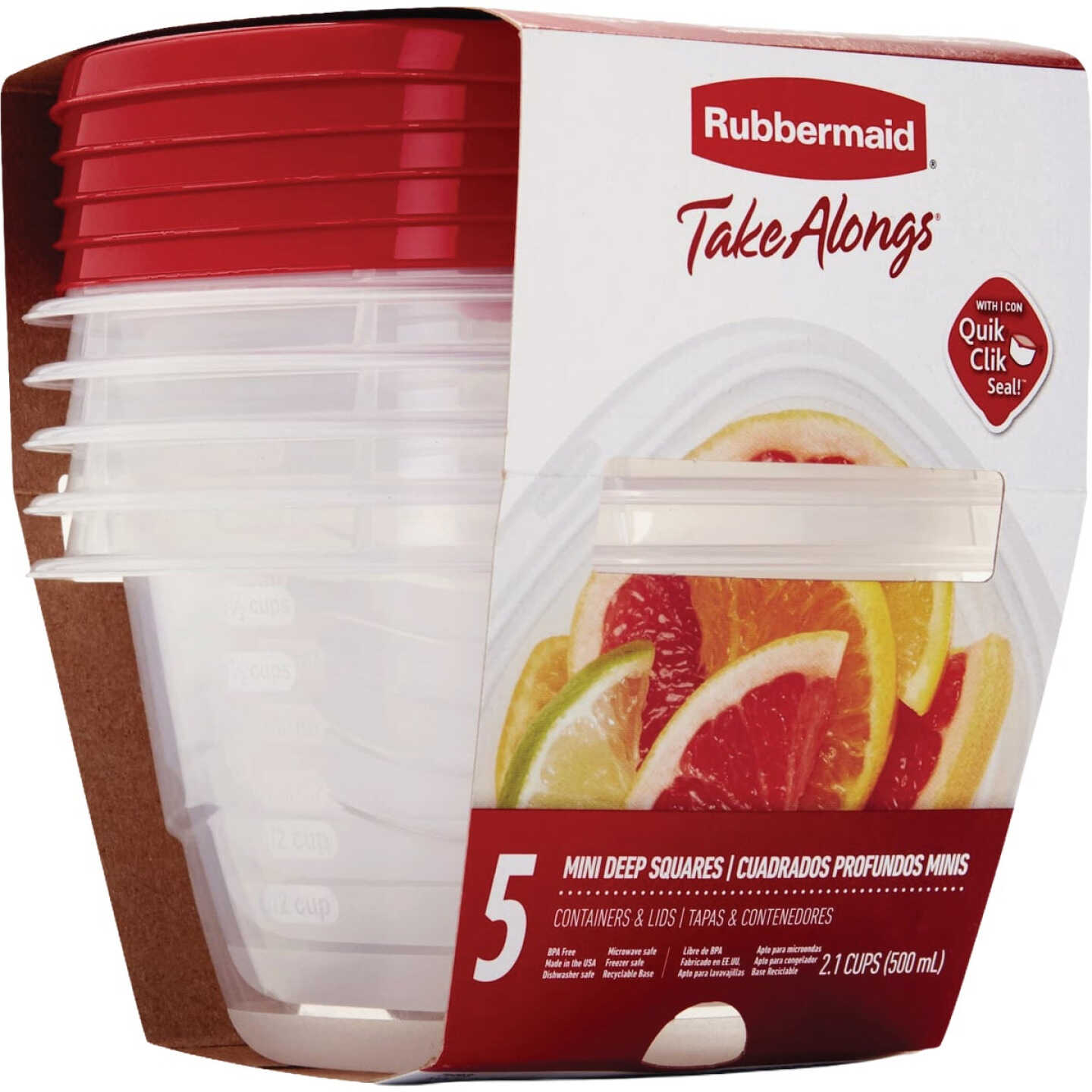 Rubbermaid TakeAlongs Red Food Storage Containers, 2.1 Cup (5-Pack) Image 1