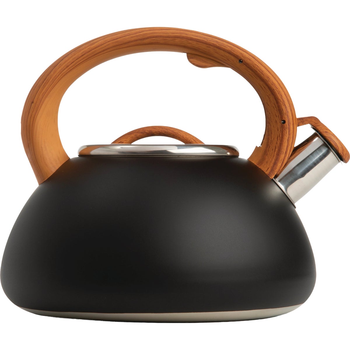 Epoca Primula Avalon 2-1/2 Qt. Matte Black Whistling Kettle with Wood Handle