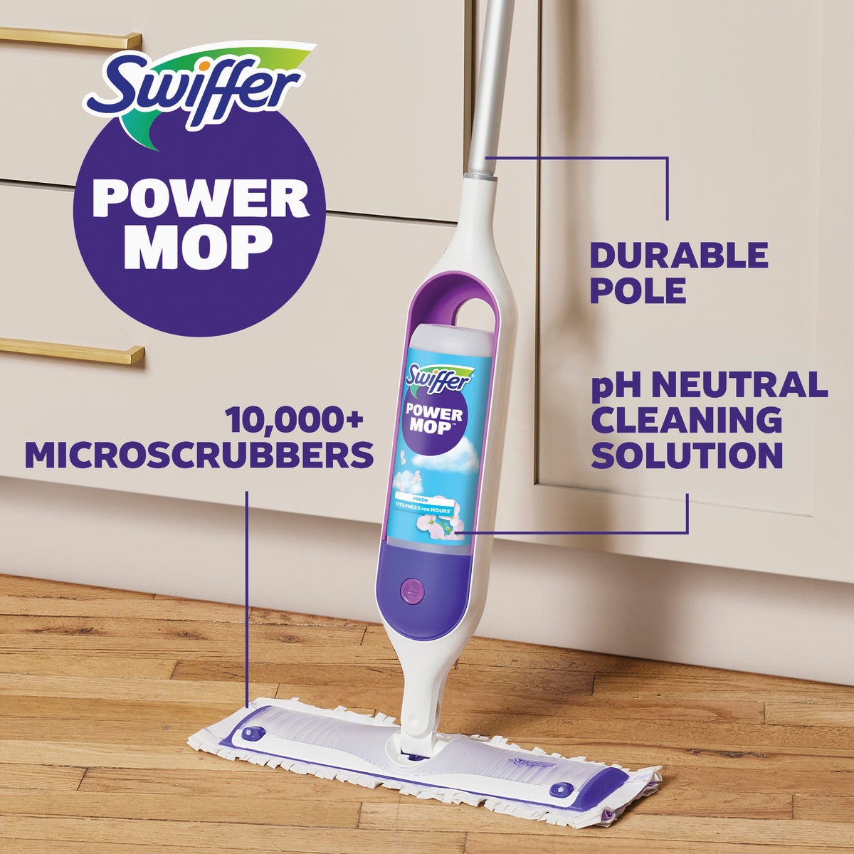 Swiffer PowerMop Multi-Surface Mop Kit with Refills and Solution, Fresh Scent Image 4