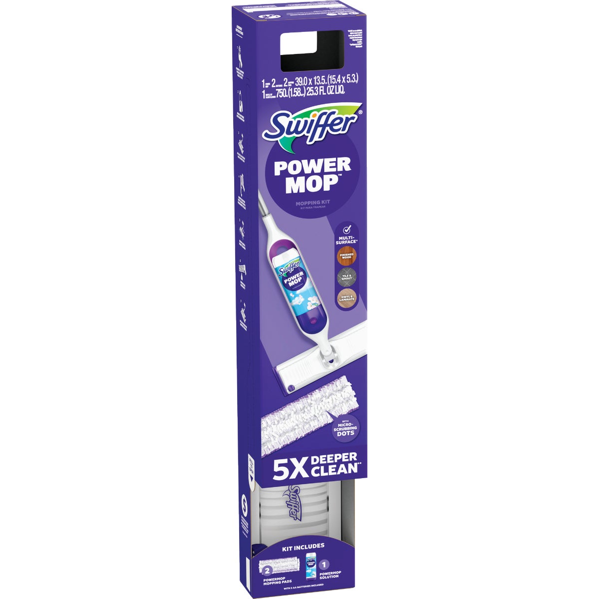 Swiffer PowerMop Multi-Surface Mop Kit with Refills and Solution, Fresh Scent Image 1