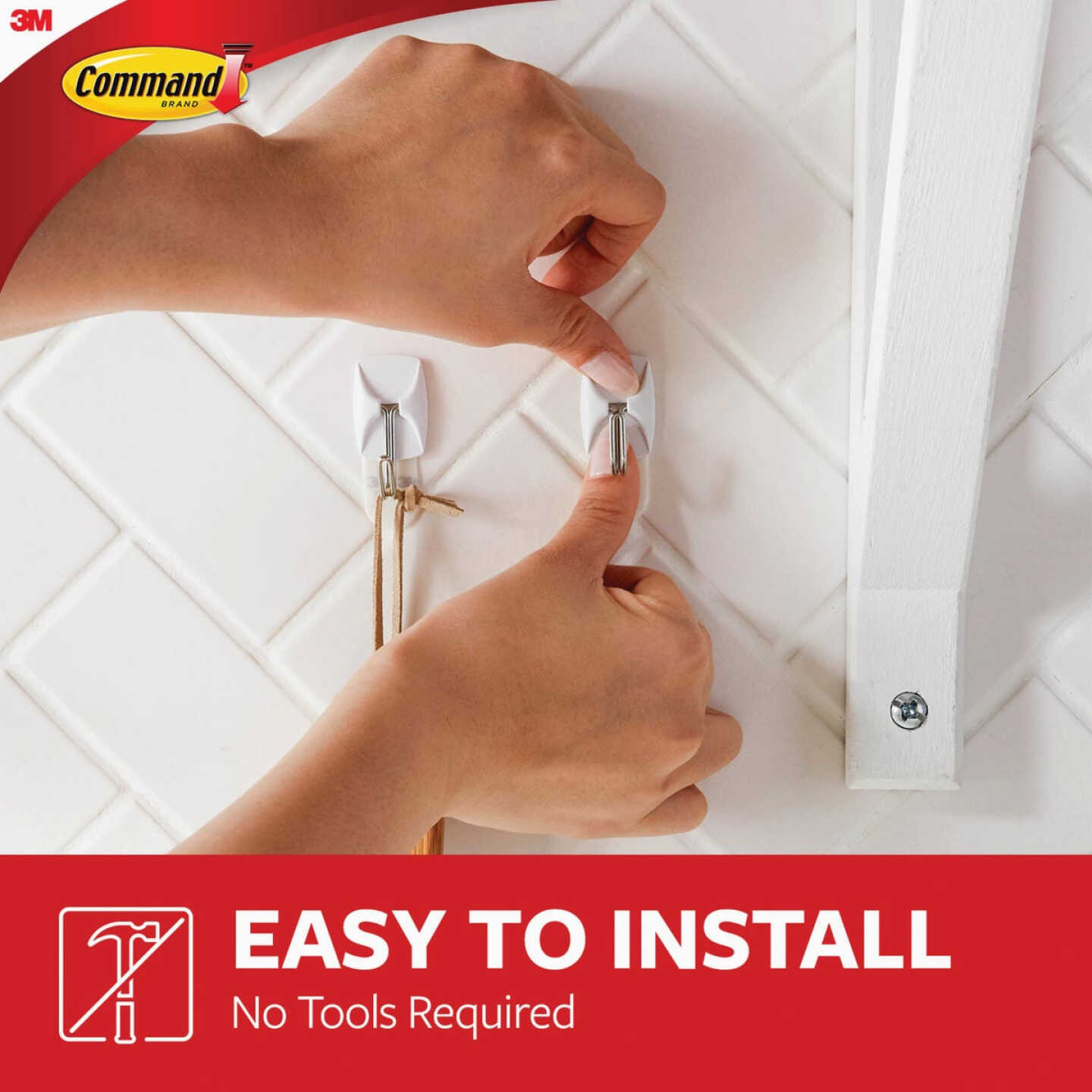 Command Small White Wire Hooks, 3 Hooks, 4 Strips Image 2