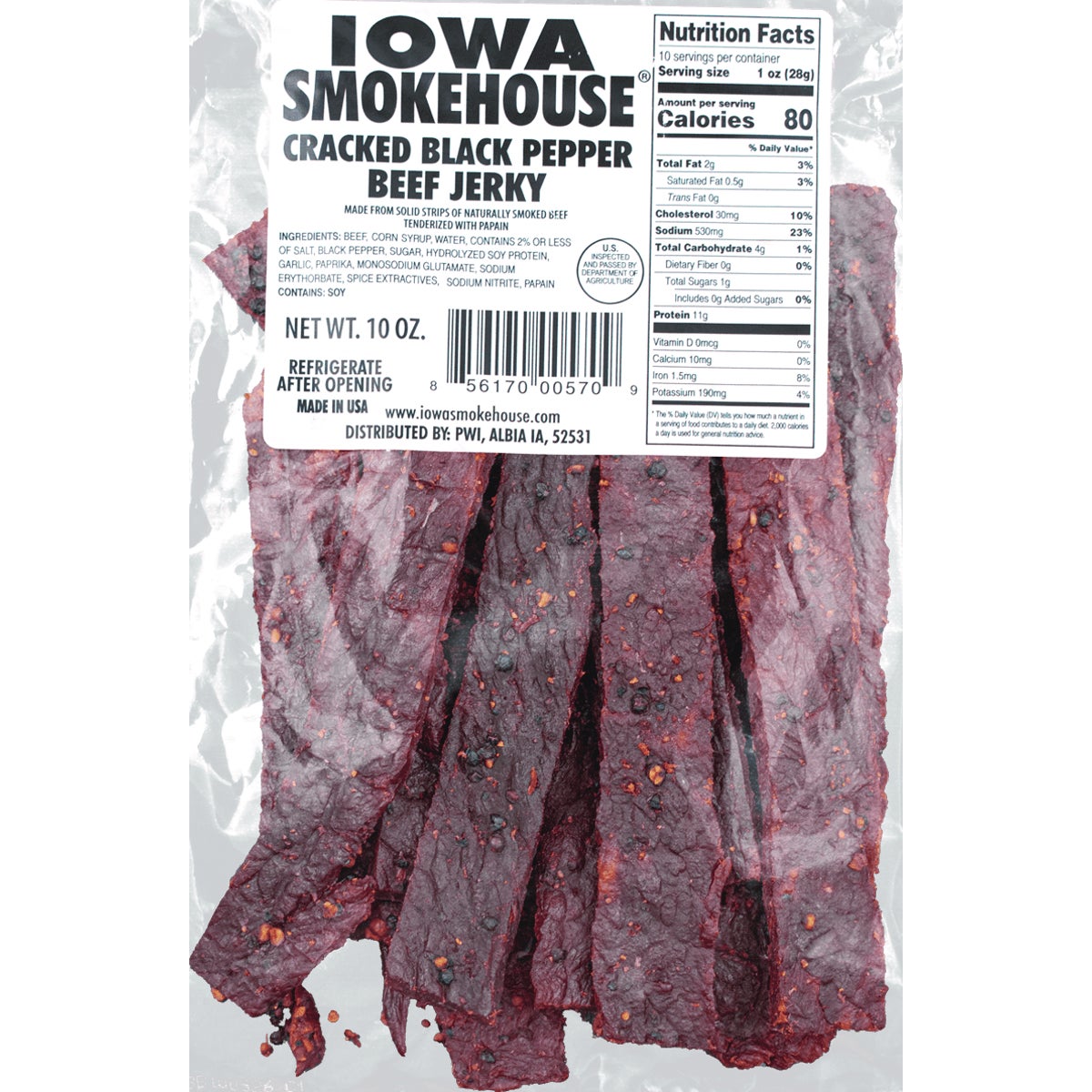 Iowa Smokehouse 10 Oz. Cracked Black Pepper Beef Jerky