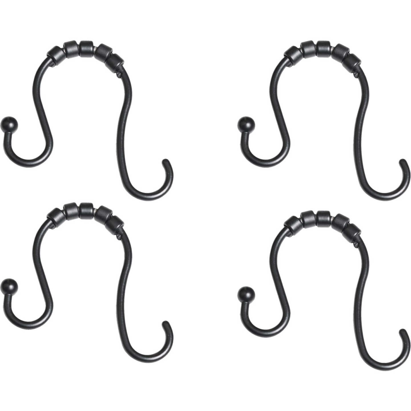 Zenna Home Rustproof Matte Black Double Roller Shower Curtain Hooks (12-Count) Image 1