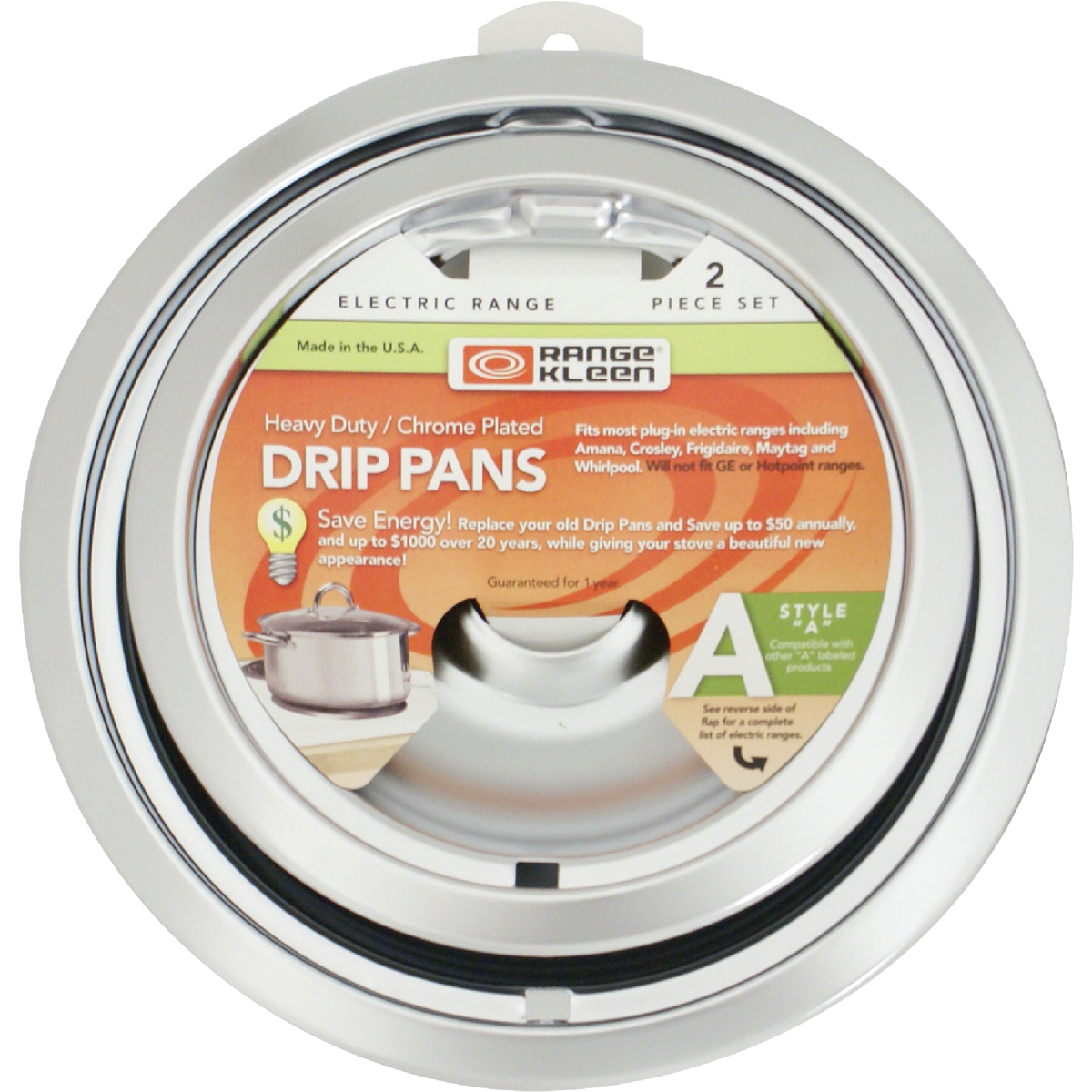 Range Kleen Electric Small 6 In. & Large 8 In. Style A Round Chrome Drip Pan