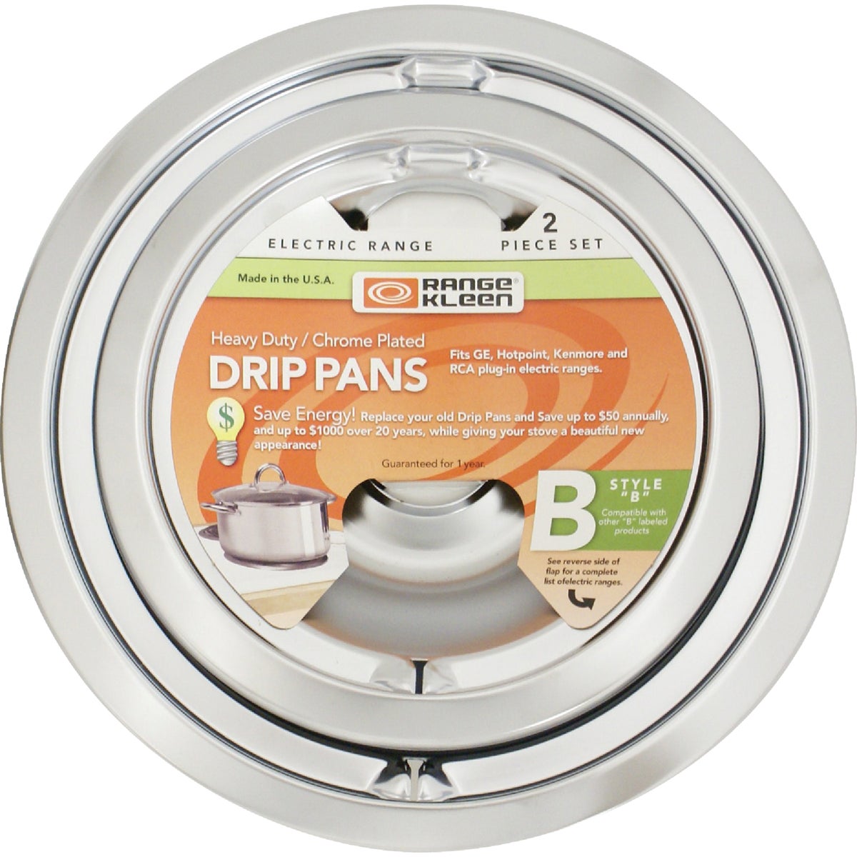 Range Kleen Electric Small 6  In. & Large 8 In. Style B Round Chrome Drip Pan