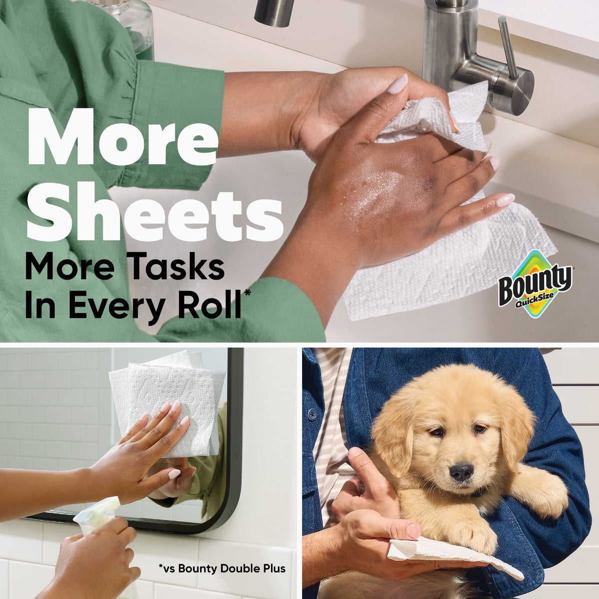 Bounty Full Sheet Paper Towels, 8 Double Plus Rolls Image 3