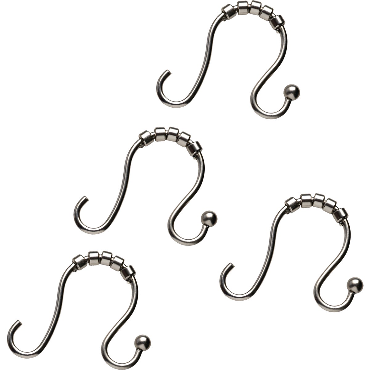 Zenna Home Rustproof Nickel Double Roller Shower Curtain Hooks (12-Count) Image 3