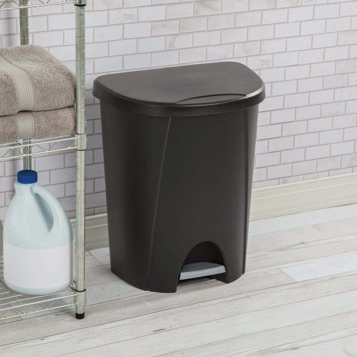 Sterilite 6.6 Gal. Black Step-On Wastebasket Image 3