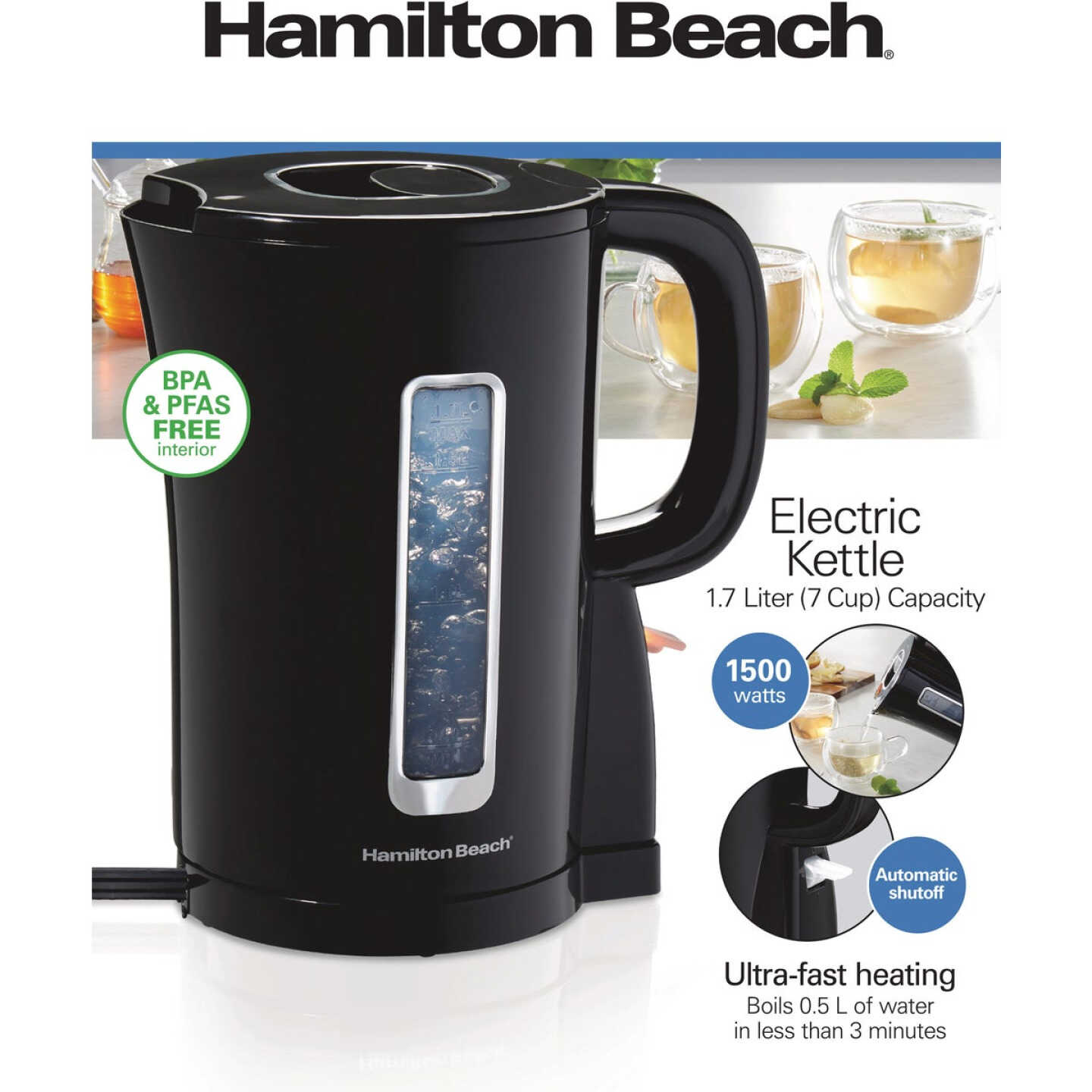 Hamilton Beach Black 1.7L Electric Tea Kettle Image 2