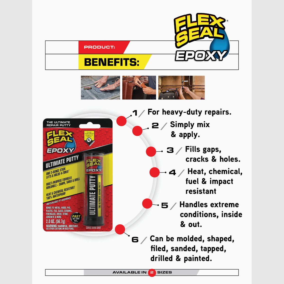 Flex Seal Epoxy 2 Oz. Ultimate Putty, Dark Gray Image 3